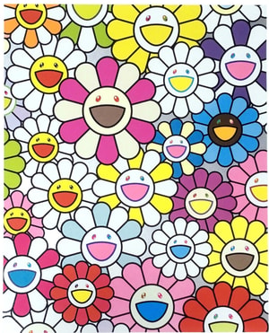 Takashi Murakami - Small Flowers Painting: Pink , Purple and Many Other Colors