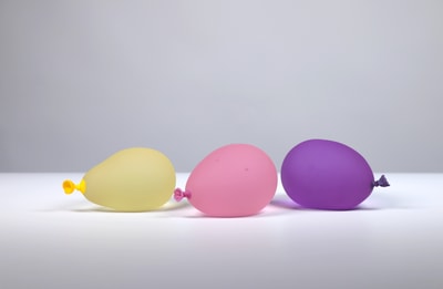 Water Balloon Trio 4 - Pink w/ droplets, Yellow, Dark Purple