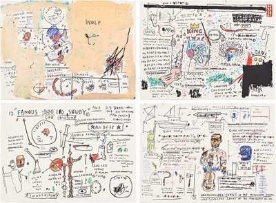 Jean-Michel Basquiat - Wolf Sausage, King Brand, Untitled (Dog Leg Study), Undiscovered Genius, 1982/83-2019