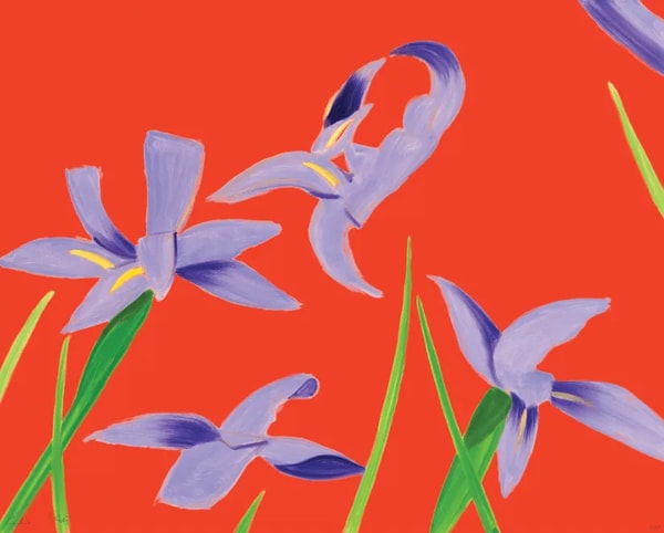 Alex Katz - Purple Irises on Red, 2023