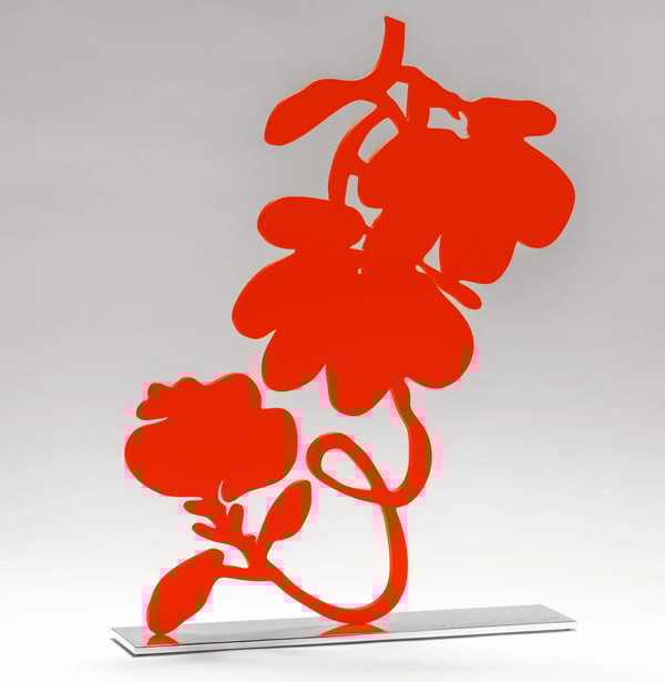 Donald Sultan - Red Lantern Flowers, 2020, Shaped aluminum with red powder coat on polished aluminum base