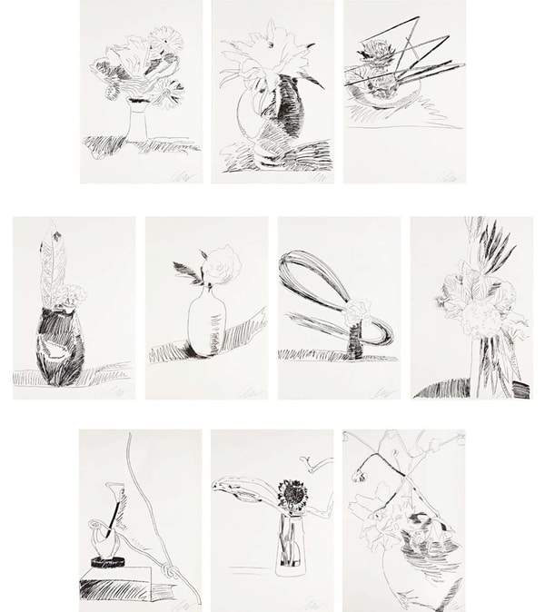 Andy Warhol - Flowers (Black and White) Complete Portfolio (FS II.100 -109), 1974