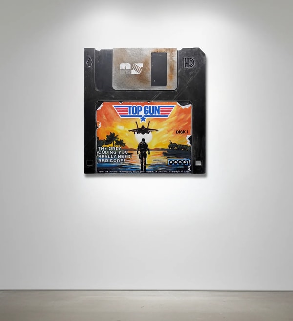 Arlo Sinclair - Top Gun: Bro Code — 28” L, 2026, Acrylic / Aluminium / Paper /  Hand Painted Label
