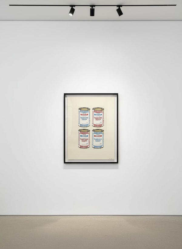 Banksy - Soup Cans Quad (Blue and Red on Cream) (Signed), 2006, Screen print