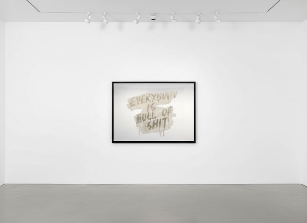 Mel Bochner - Everybody Is Full Of Shit, 2018, Laser engraving and hand-applied silver nitrate on laminated glass