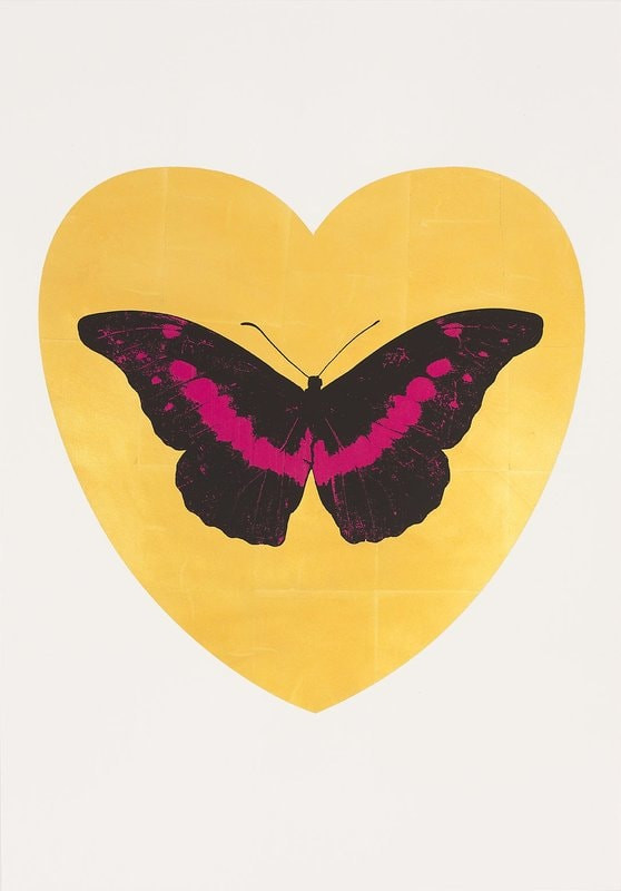 Damien Hirst - I Love You (Gold Leaf, Black, Fuschia), 2015