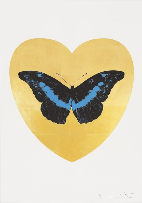 Damien Hirst - I Love You (Gold Leaf, Black, Turquoise), 2015