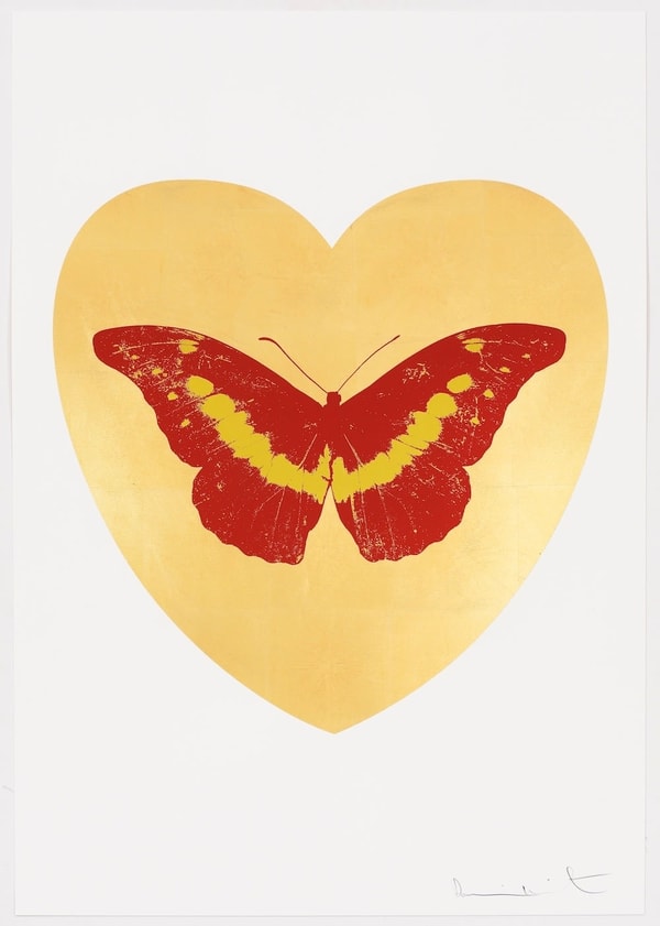 Damien Hirst - I Love You (Gold Leaf, Poppy Red, Oriental Gold), 2015