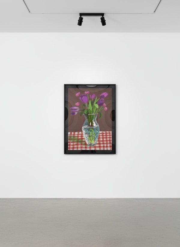 David Hockney - 16th March, Tulips in Cut Glass, 2021, iPad painting printed on paper