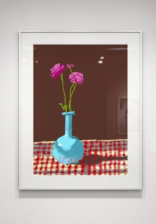 David Hockney - 28th February 2021, Roses in a Blue Vase, 2021, iPad Painting Printed on Paper