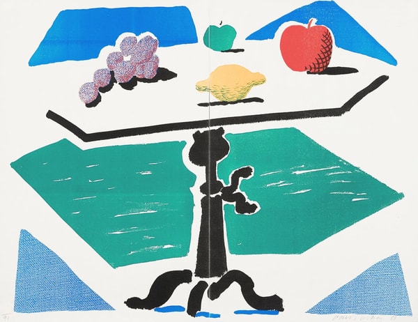 David Hockney - Apple, Grapes, Lemon on a Table (For Bam), 1988