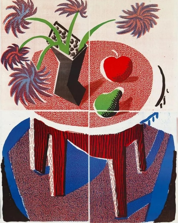 David Hockney - Flowers, Apples, and Pear on a Table, 1986