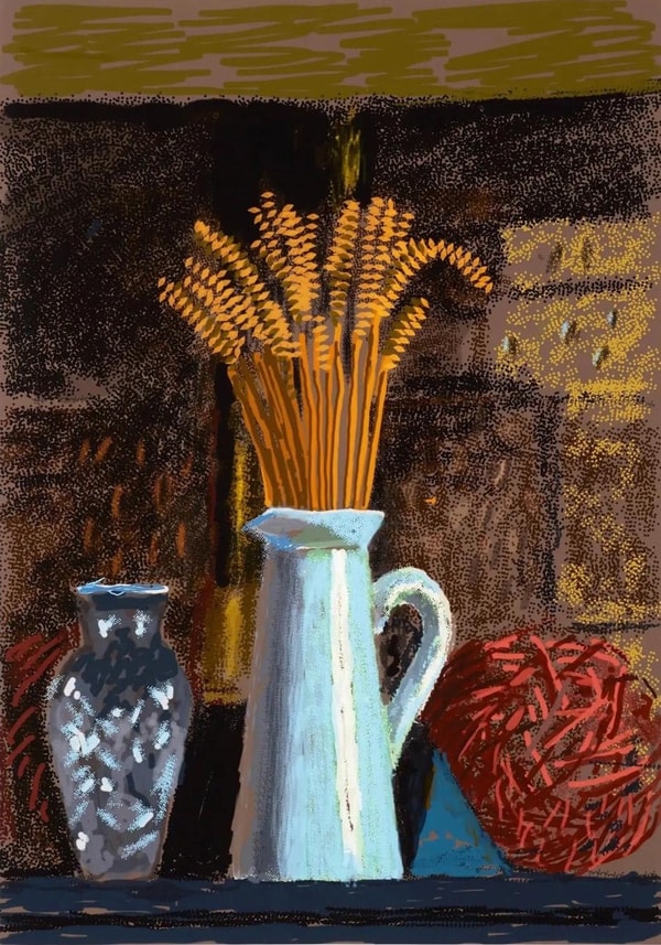 David Hockney - Glass Vase, Wheat and Jug, 2020