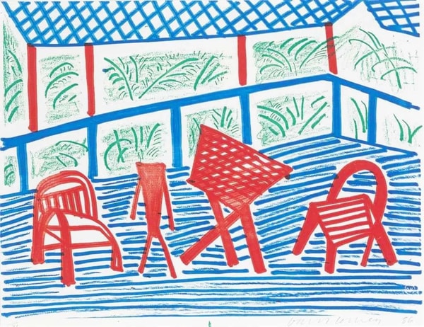 David Hockney - Two Red Chairs and Table, 1986