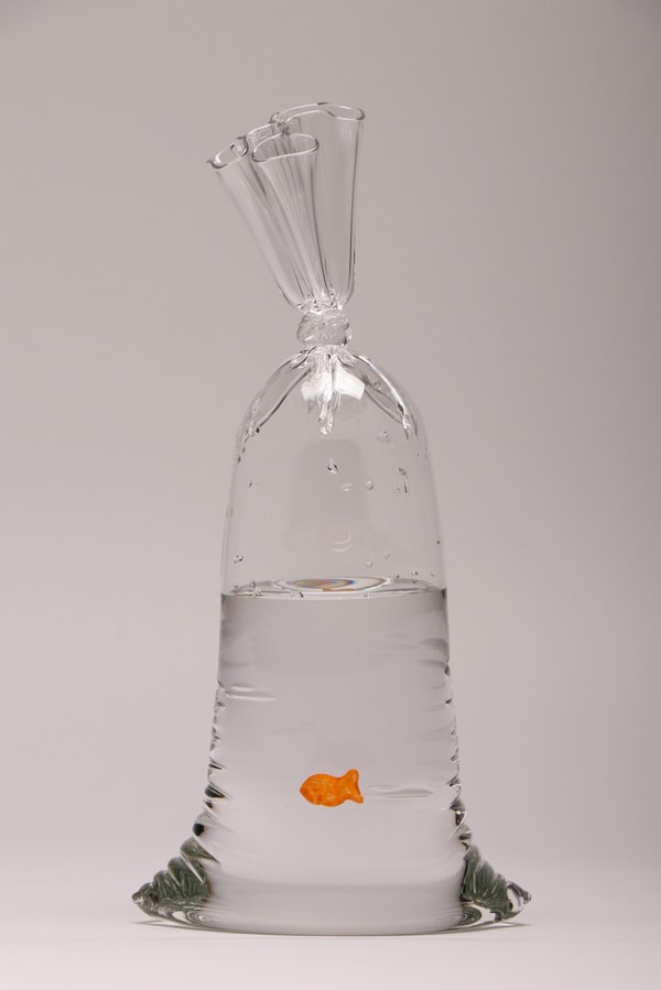 Dylan Martinez - GF 98, 2023, Hand blown glass sculpture with ceramic fish element