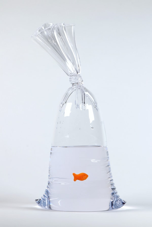 Dylan Martinez - Limited Edition Goldfish Cracker Water Bag (244), 2024, Hand blown glass sculpture with ceramic fish element