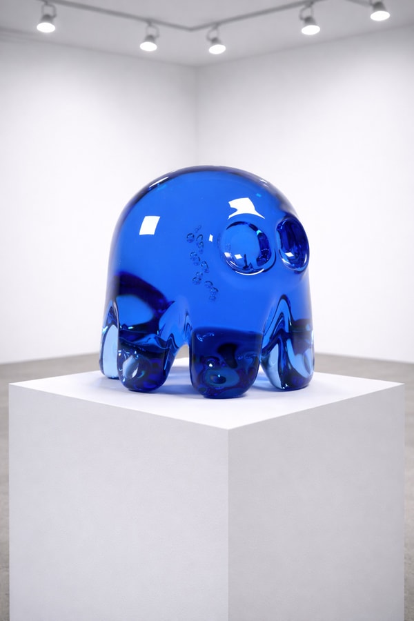 Dylan Martinez - Pac-Man Ghost Cobalt (Large, Dark Blue), 2025, Hand-blown glass sculpture
