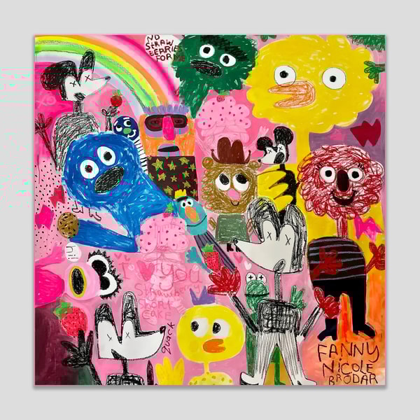 Fanny Brodar - No Strawberries For Me, 2022, Acrylic, oil stick, and spray paint on canvas