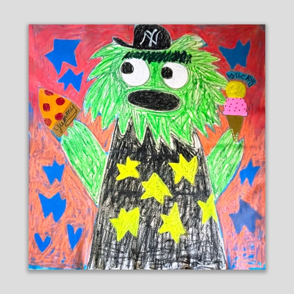 Fanny Brodar - Oscar Goes To A Yankees Game, 2022, Acrylic, oil stick, and spray paint on canvas