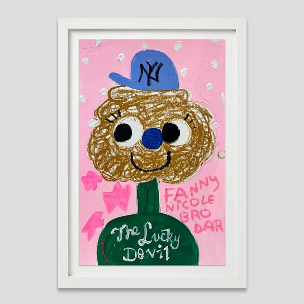 Fanny Brodar - The Lucky Devil, 2022, Acrylic and oil stick on heavyweight paper
Framed in a 1 in white from with a ¾ in ...