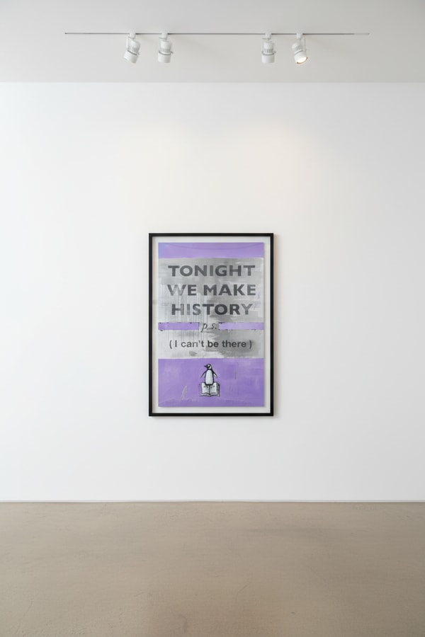 Harland Miller - Tonight We Make History (P.S. I can’t be there), Lilac (XXL version), 2024, Etching with block printing
S...