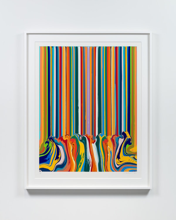 Ian Davenport - Mirror Enamel Yellow, 2021, Gloss enamel screenprint in 38 colours on Somerset Tub Sized Satin 600gsm paper