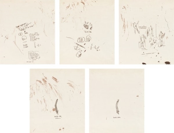 Jean-Michel Basquiat - Untitled (from Leonardo), 1983, The complete set of five screen prints on Okawara paper