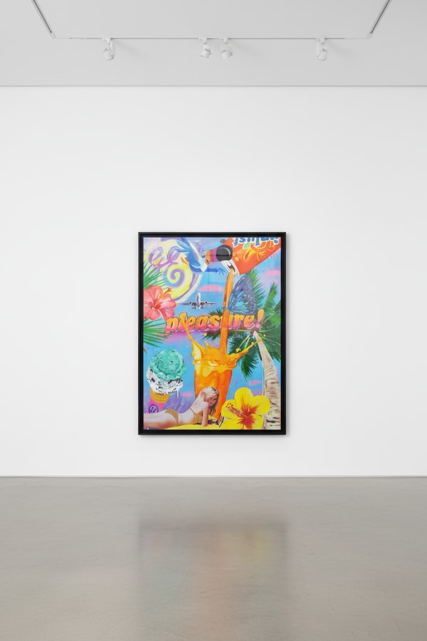 Jojo Anavim - Pleasure (Surf), 2020, Acrylic, collage, synthetic flowers, and diamond dust on canvas