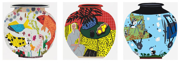 Jonas Wood - Fish Pot; Matisse Pot 4; Snoopy Pot