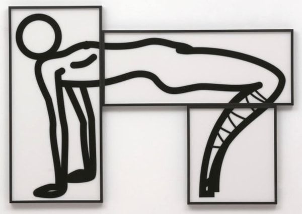 Julian Opie - This Is Shahnoza (In 3 Parts) , No. 3, 2008, Three panels with flocking adhesive screenprinted on to 3 mm wh...