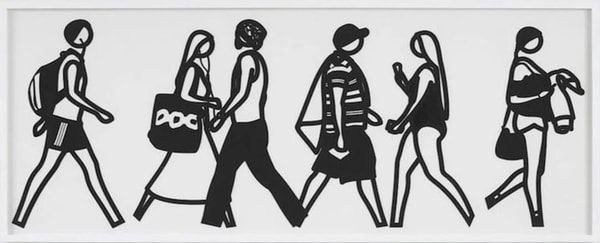 Julian Opie - Walking In Melbourne 6, 2018, Laser cut museum board relief print presented in a sprayed white frame specifi...