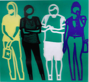 Julian Opie - Yellow Black White Blue (Standing People), 2019-2020