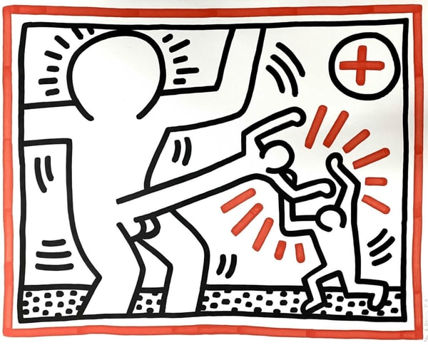 Keith Haring - Three Lithographs Untitled Cock Fight (Littmann PP . 39), 1985