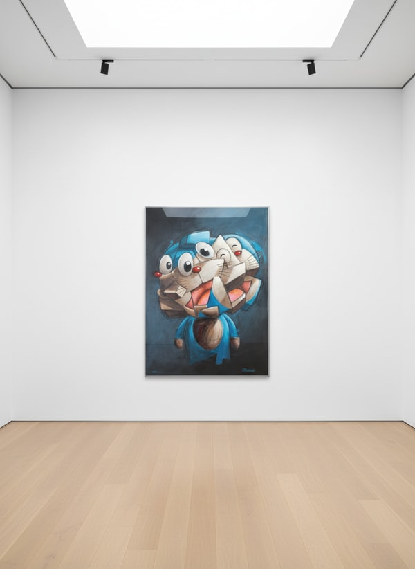 Mr Pinkbrush - Blue Cat, 2026, Oil, oil pastel and acrylic on canvas