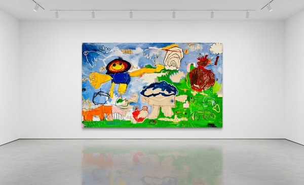 Nathan Paddison - Daddy x Daughter, 2026, Oil stick matte vinyl acrylic spray paint charcoal and pencil on canvas