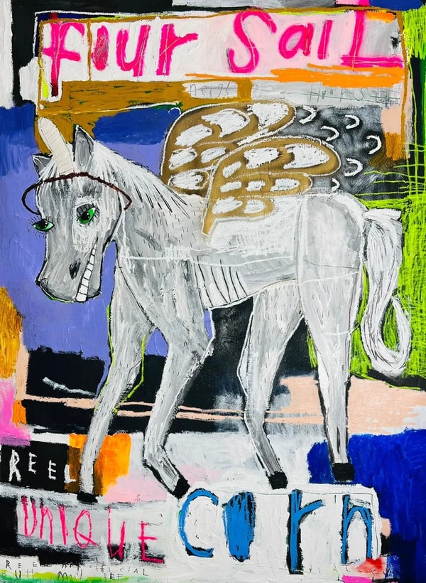 Nathan Paddison - Neigh Bores Hoarse, 2022, Oil stick matte vinyl acrylic spray paint charcoal and pencil on canvas