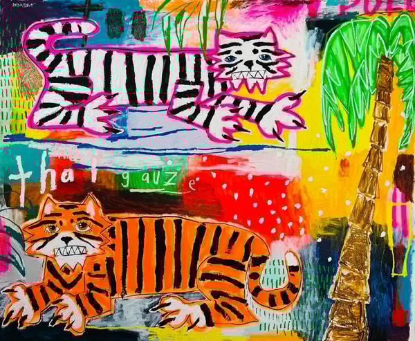 Nathan Paddison - Too Thai Gauze, Oil stick matte vinyl acrylic spray paint charcoal and pencil on canvas