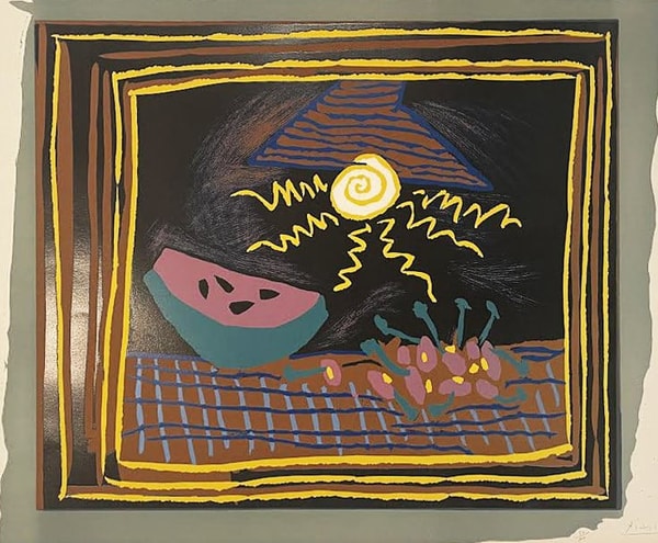 Pablo Picasso - Nature Morte a la Pasteque, 1962, Color Linocut
Signed and numbered