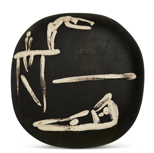 Pablo Picasso - Plongeurs, 1956, CeramicPartially glazed and painted, with the Madoura and Empreinte Originale de Picasso ...