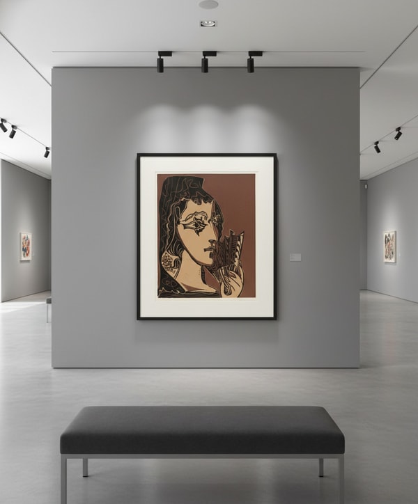 Pablo Picasso - Portrait de Jacqueline en Carmen (L'Espagnole), 1962, Linocut in three colors on Arches paper
Signed in pe...