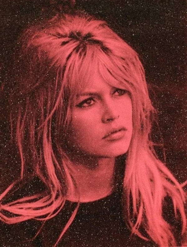 Russell Young - Brigitte Bardot Rose, 2017, Acrylic paint and enamel silkscreen on linen with diamond dust in St. Tropez Rose
