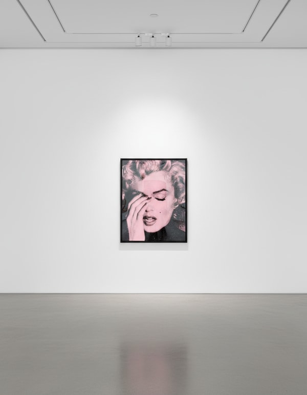 Russell Young - Marilyn Crying Pink Small, 2019, Acrylic paint, enamel and diamond dust screen print on linen in Pink