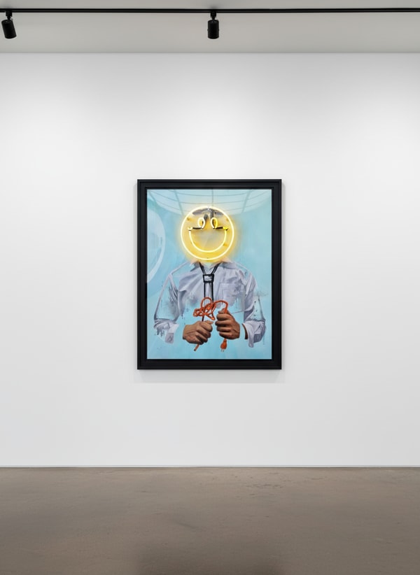 Sage Barnes - Disconnection, 2023, Acrylic, aerosol, neon on canvas wrapped panel