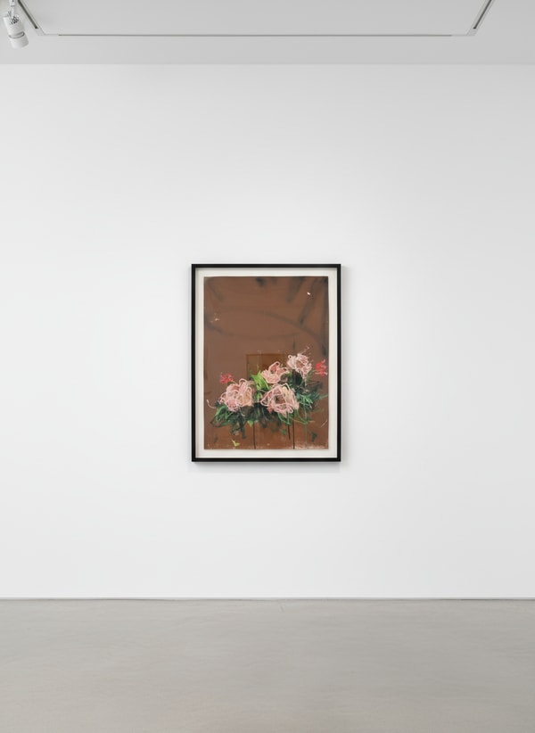 Sage Barnes - Los Flores 1, 2023, Acrylic, spray paint, pastel, and resin on canvas wrapped panel