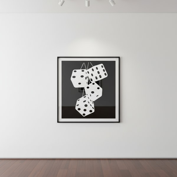 Donald Sultan - White Fuzzy Dice, Nov 9, 2017, Silkscreen inks with flocking on Rising (white) 2-ply museum board