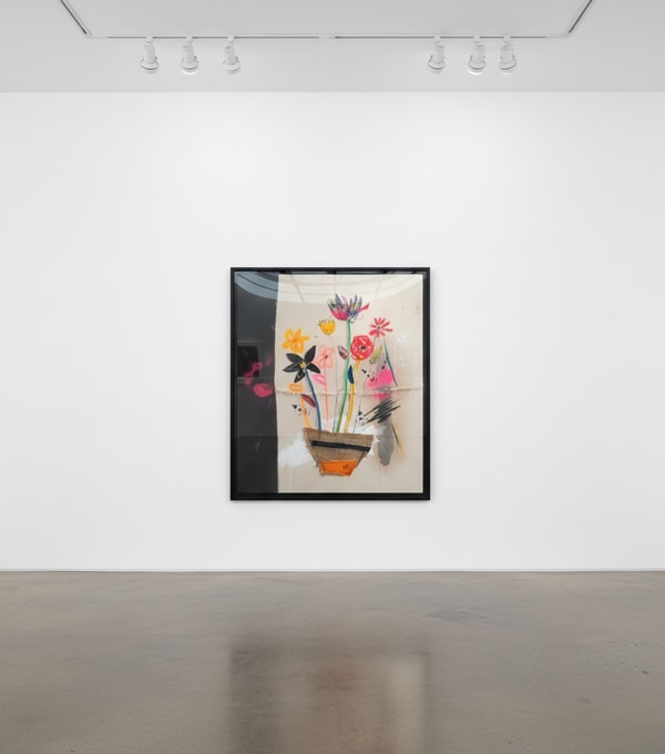 Vincent Chung - Hear You Out, 2020, Acrylic, avocado oil, oil sticks, dirt, spray paint, burlap, irrigation strings on sew...