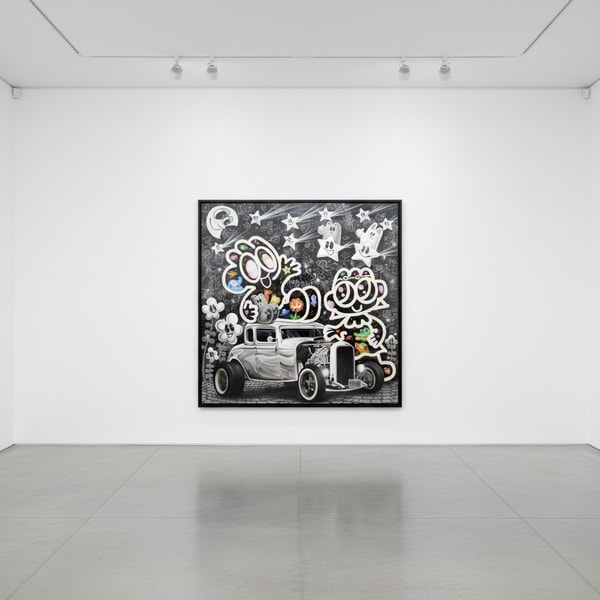 Yusuke Toda - Yum and Rin's Night Drive, 2023, Acrylic and oil stick on canvas